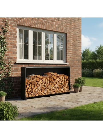 relaxdays Kaminholzregal in Schwarz - (B)200 x (H)110 x (T)29 cm