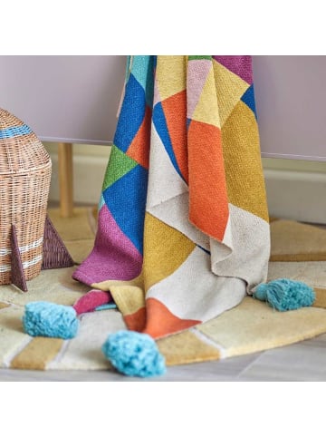Bloomingville Decke COLORINE Bunt Gemustert mit Hellblauen Quasten 160x130 cm