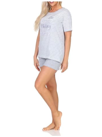 NORMANN Kurzarm Schlafanzug Pyjama Shorty Streifen - 85322 in grau