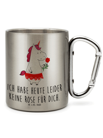 Mr. & Mrs. Panda Kaffeebecher Edelstahl Einhorn Dame mit Spruch in Silber