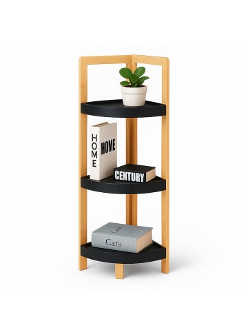 relaxdays Bambus-Eckregal "3 Ablagen" in Natur/ Schwarz - (B)23 x (H)77 x (T)23 cm