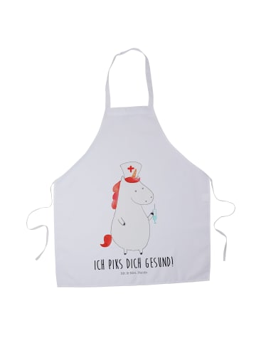 Mr. & Mrs. Panda Küchenschürze Einhorn Krankenschwester mit Spruch in Weiß