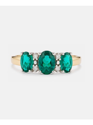 Diamant L'éternel Ring, mit synth. Smaragd, 375 Gelbgold