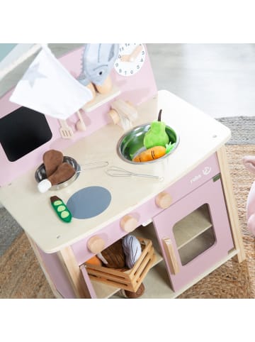 roba Spielküche aus Holz natur/rosa mit Zubehör, 2 Kochstellen, Spüle & Wasserhahn