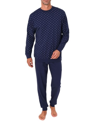 NORMANN Langarm Schlafanzug Pyjama Bündchen Minimalprint in navy