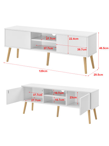 en.casa Fernsehtisch Eskilstuna in Weiß (L)120cm (B)29.5cm (H)46.5cm