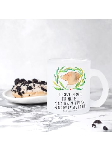 Mr. & Mrs. Panda Trinkglas Hund Blumen mit Spruch in Transparent