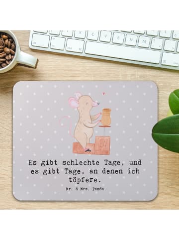 Mr. & Mrs. Panda Mauspad Maus Töpfern mit Spruch in Grau Pastell