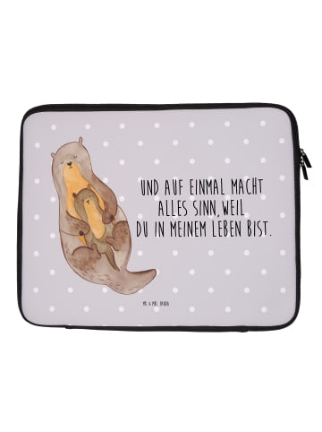 Mr. & Mrs. Panda Laptop Tasche Otter Kind mit Spruch in Grau Pastell