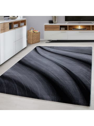 KADIMA DESIGN Teppich Kurzflor Abstrakt Wellen Polypropylen saugroboter Wohnzimmer in Schwarz