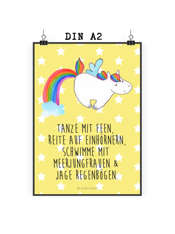 Mr. & Mrs. Panda Poster Einhorn Pegasus mit Spruch in Gelb Pastell