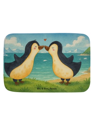 Mr. & Mrs. Panda Duschmatte Pinguine Kuss Design ohne Spruch in Weiß