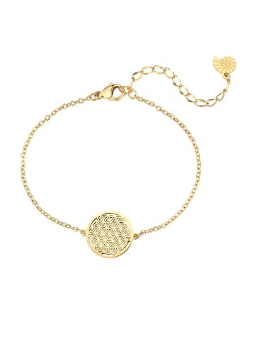 Hey Happiness Vergold. Armband Lebensblume Edelstahl in Gold - (L) 16-21 cm