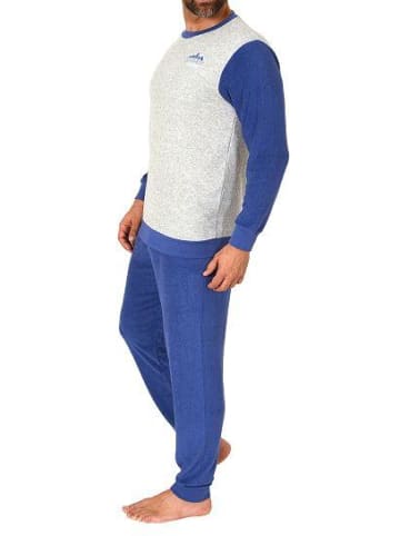 NORMANN langarm Frottee Pyjama Rundhalsschnitt & Bündchen - 82434 in marine