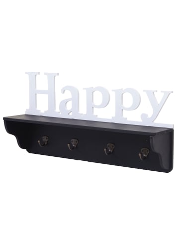 MCW Wandgarderobe D41 Happy mit 4 Haken, Schwarz/weiß