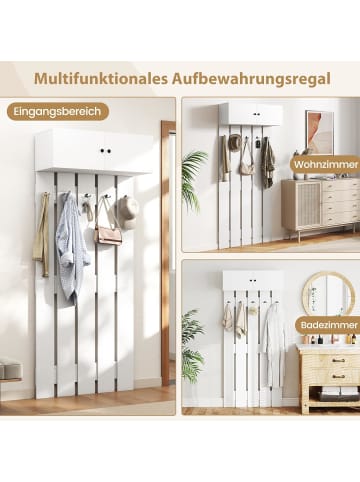 COSTWAY Wandgarderobe mit 5 Doppelhaken & 2-türigem Schrank in Weiß