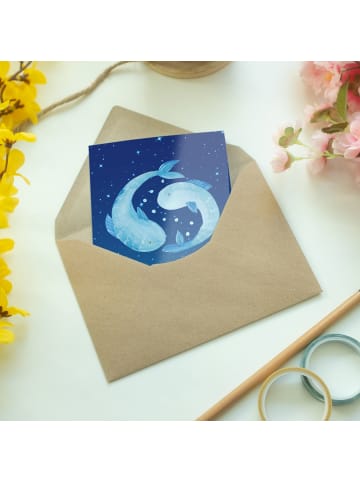 Mr. & Mrs. Panda Glückwunschkarte Sternzeichen Fische mit Spruch in Sternenhimmel Blau