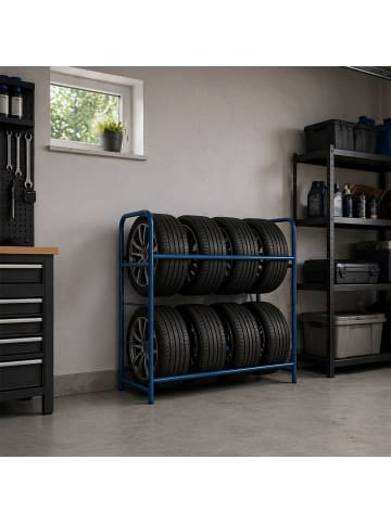 relaxdays Reifenregal in Blau - (B)106 x (H)106 x (T)46 cm