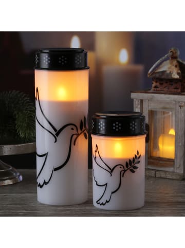 MARELIDA 2er Set LED Grablicht Grabkerze Taube in weiß/schwarz