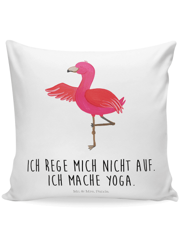 Mr. & Mrs. Panda Kuschel Kissen Flamingo Yoga mit Spruch in Weiß