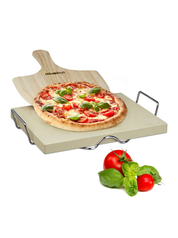 relaxdays Pizzastein in Natur mit Zubehör - (H)3 cm