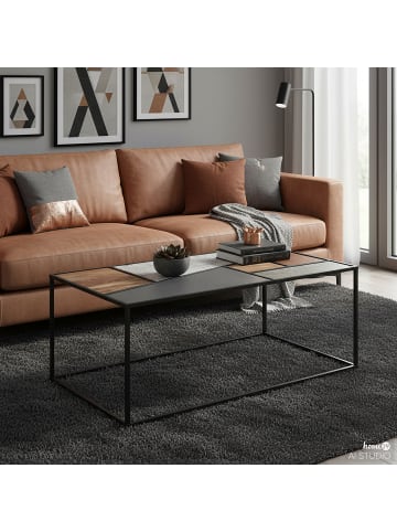 home24 home24 Couchtisch aus Mangoholz massiv in Mango / Schwarz (60 x 110 x 43 cm) in Mango / Schwarz