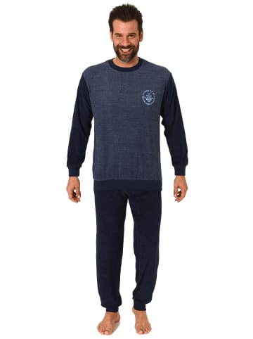 NORMANN Frottee Pyjama langarm Schlafanzug Bündchen - 58907 in blau-melange