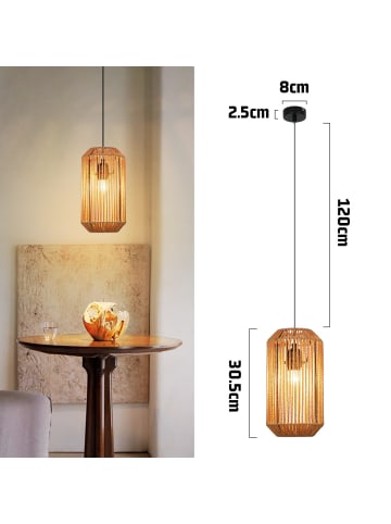 ZMH Pendelleuchte 1-flammige E27 in schwarz Lange Laterne Design Vintage Rattan