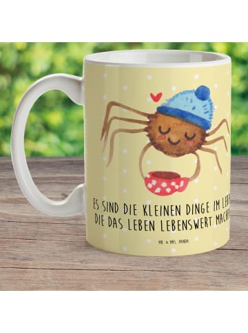 Mr. & Mrs. Panda Tasse Spinne Agathe Kaffee mit Spruch in Gelb Pastell
