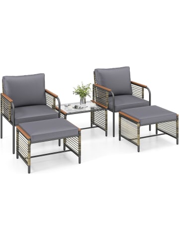 COSTWAY 5 tlg. PE-Rattan Gartenmöbel Set in Grau