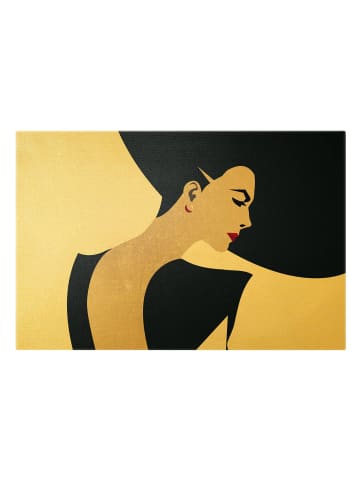 WALLART Leinwandbild Gold - Dame mit Hut in Dunkelblau in Blau