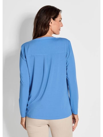 GOLDNER Blusenshirt Elegantes Chiffonshirt mit Jersey-Details in blau