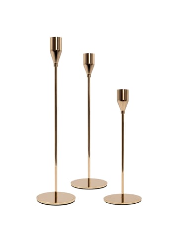Intirilife Kerzenständer 3 Set Metall Kerzenhalter für Stabkerzen 33/28/23cm in Roségold