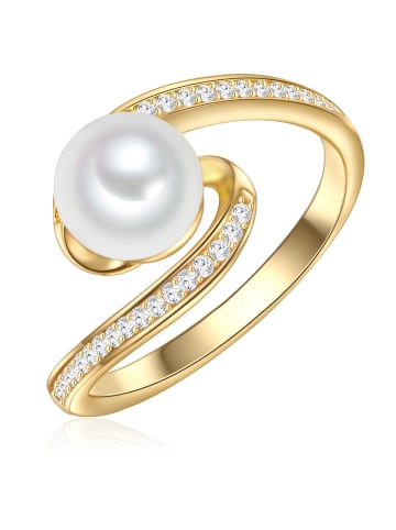Valero Pearls Ring aus Sterling Silber mit Zirkonia Süßwasser-Zuchtperle in gelbgold