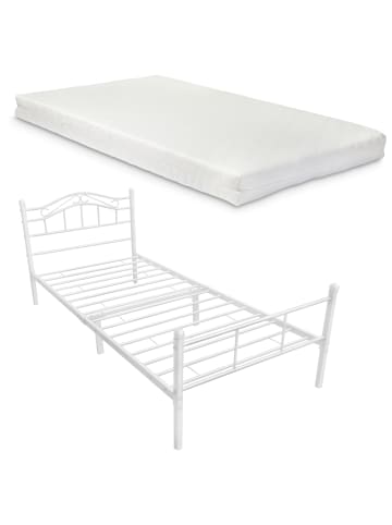 en.casa Metallbett Florenz mit Matratze in Weiß (H)84cm (B)90cm (L)200cm