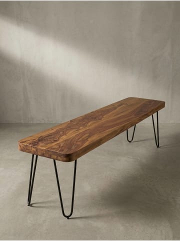 KADIMA DESIGN Sitzbank Massivholz | Landhausstil, Metallbeine, Verschiedene Größen in Braun