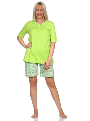 NORMANN kurzarm Schlafanzug Shorty Pyjama Ethnolook in grün