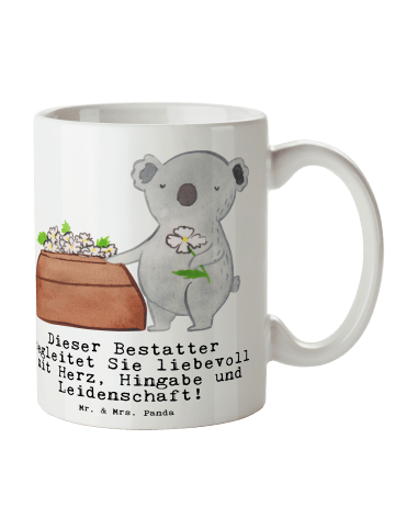 Mr. & Mrs. Panda Kaffeetasse Bestatter Herz mit Spruch in Weiß