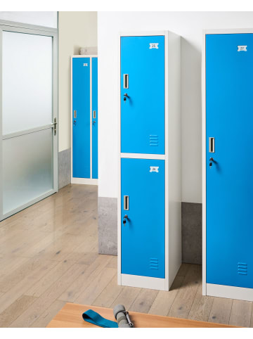Beliani Spind 2-stöckig ATHLETE in Weiß/Blau - (W) 38 x (H) 185 x (L) 45 cm