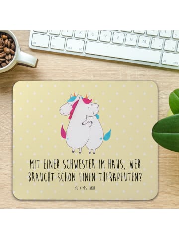 Mr. & Mrs. Panda Mauspad Schwester Glück mit Spruch in Gelb Pastell