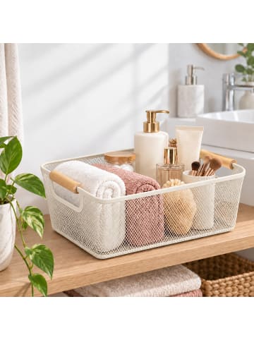 relaxdays Drahtkorb in Creme - (B)37 x (H)16,5 x (T)22,5 cm