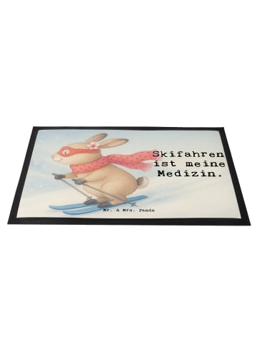 Mr. & Mrs. Panda Schmutzfangmatte Hase Skifahren Design mit Spruch in Weiß