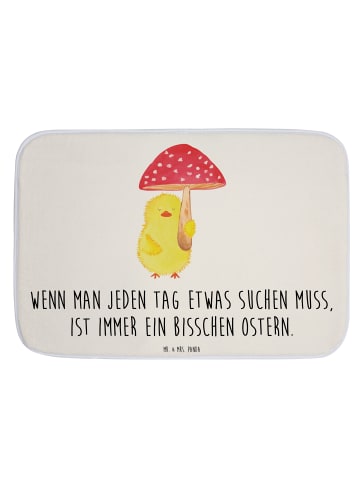 Mr. & Mrs. Panda Badezimmerteppich Küken Fliegenpilz mit Spruch in Weiß