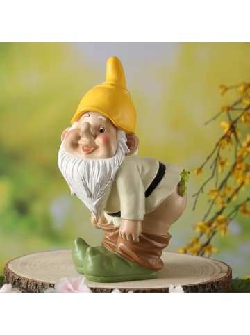 MARELIDA Gartenzwerg mit Hose Runter und Raupe Gartenfigur H: 27cm