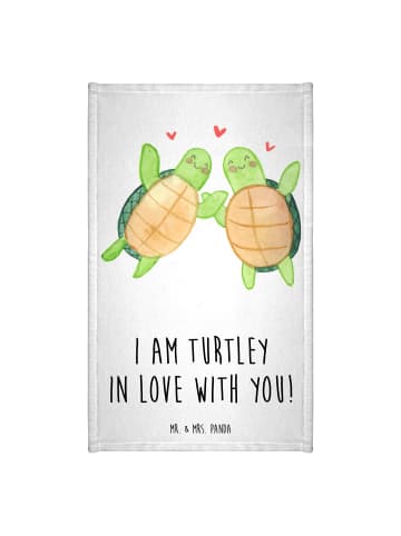 Mr. & Mrs. Panda Handtuch Schildkröten Paar mit Spruch in Weiß
