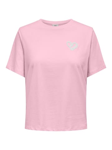 JACQUELINE de YONG Legeres T-Shirt mit Schriftzug in Bouclé-Optik in Rosa