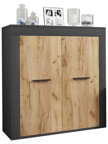 VCM  Holz Kommode Sideboard Anrichte Usilo 2 Drehtüren in Anthrazit / Honig-Eiche
