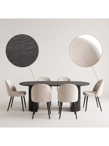 ebuy24 Essgruppe Kyoto 7-teilig Dunkelbraun, beige 210 x 100 cm