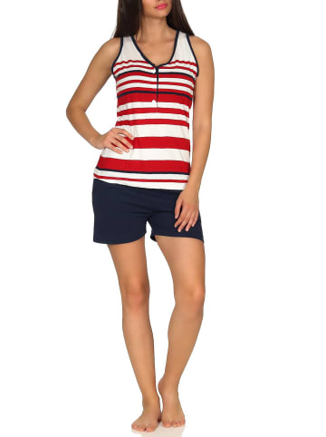 NORMANN Achselhemd Shorty Pyjama kurzarm Streifen und Knopfleiste - 53788 in rot