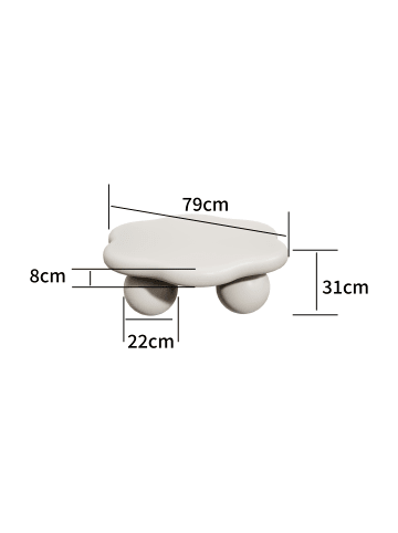 ABRIHOME Couchtisch in Weiß matt 80 cm Wolkenform Blütenform für Wohnzimmer